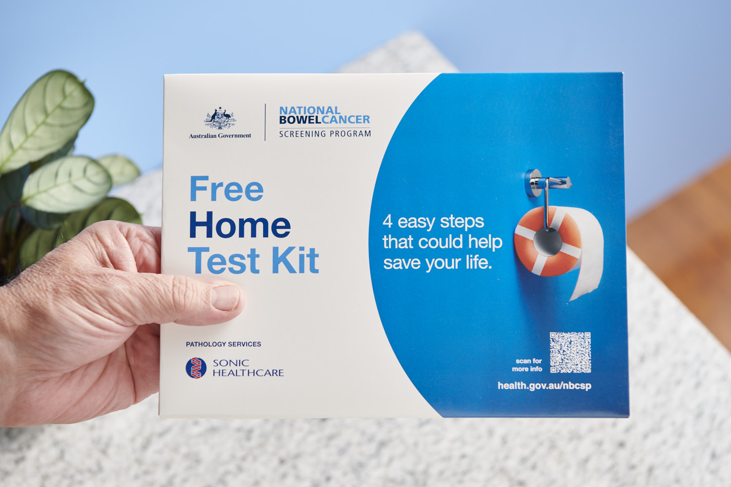 Bowel cancer screening home test kit.