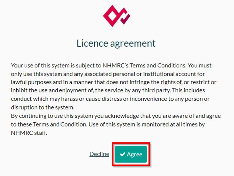 Licence agreement screen with text about terms and conditions and ‘Agree’ or 'Disagree' buttons.