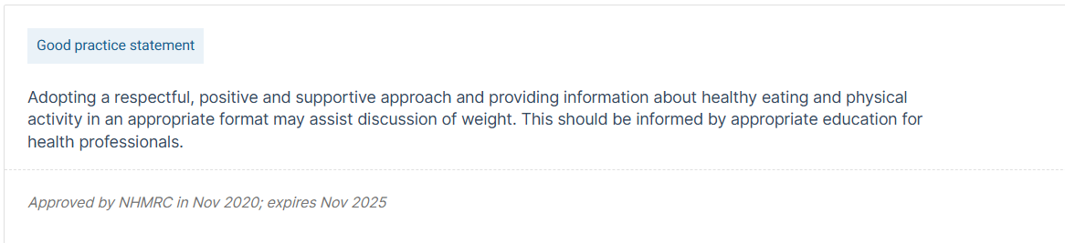 Screenshot of recommendation from the Australian Pregnancy Care Guideline. Text in image descrisption under image.