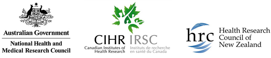 Logos of NHRMC, Canadian Institutes of Health Research, and Health Research Council of New Zealand